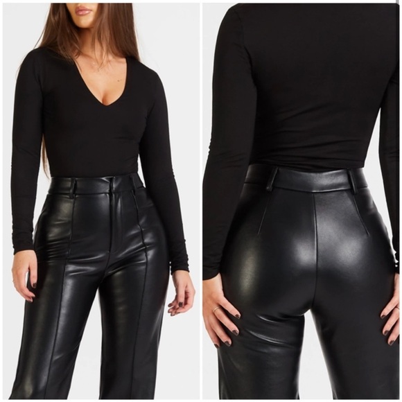 NWT BOA Because of Alice Vegan Leather Wide Leg Trousers Pants Black Small - Picture 6 of 8